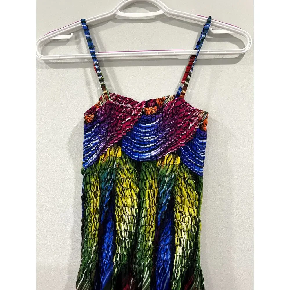 Multicolor Pleated Maxi Dress with Spaghetti Straps - Picture 3 of 9